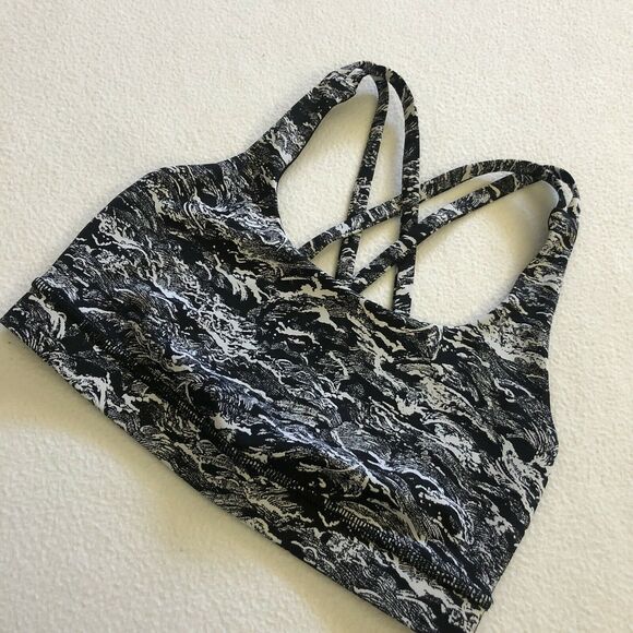 Lululemon Women Nami Wave White Black Print Energy Bra Luxtreme Strappy Top 4 - Picture 3 of 6